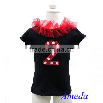 Red White Polka Dots Number 2 Black Short Sleeves Top 1-10Y