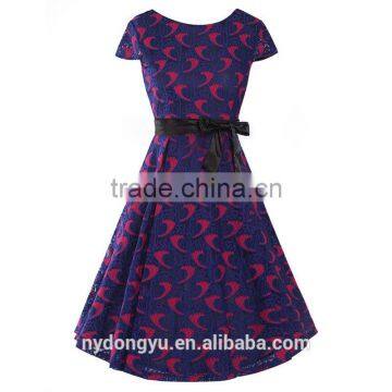 Pure Lace Woemen Holiday Princess Dress/sy Blue Red Printed Fashionable Dress/shnyn Flower Dress photo-2