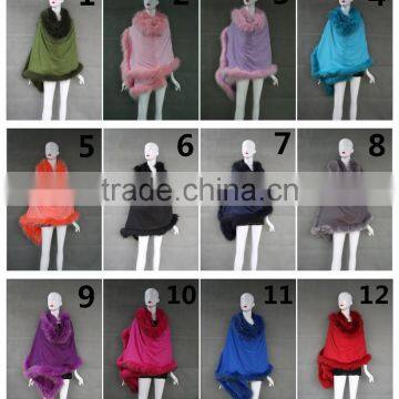 Latest Colorful Capes And Ponchos Fashion Ladies Luxury Shawl With Raccoon Fur Trim