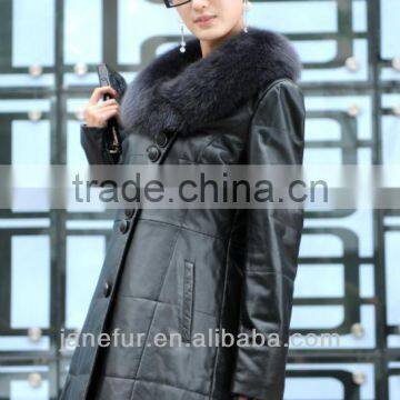 2017 winter fashion long design women double face sheepskin coat with fox fur collar