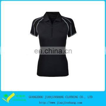 100% Polyester Womens Black Color Polo Shirts With Three Needle Five Threads