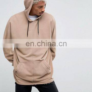 Cotton Oversized Fit Longline Hoodie In Beige