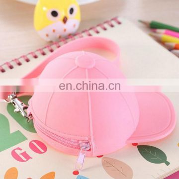 Soft touch jelly color silicone zipper coin wallet in baseball hat design