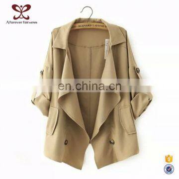 khaki Windbreak Ladies Short Coat Design Ladies Long Coat Desugn Women Shirts And Blouses Autumn 2016
