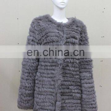 High Standard Rex Rabbit Fur Knitted Cardigan Knit Wool Coat For Lady Winter Warm Knitting Fur Overcoat