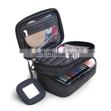 LOGO printing Two Layer Cosmetic Travel Makeup Case Organizer Bag With Mirror