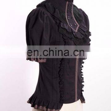 Steampunk Victorian Gothic Short Sleeves Shirt With Jabot Collar photo-3