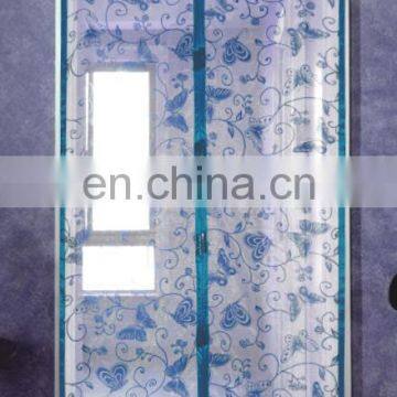 Flocking breathable material magnetic screen door with top lace