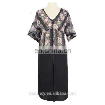 2017 New design Black Floral Embroidered short sleeve V neck chiffon woman dress