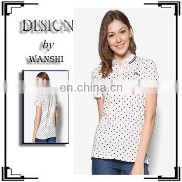 Fashion sport t-shirt printed design summer polo collar ladies blouses and tops