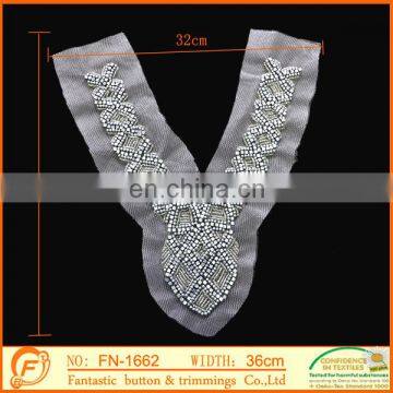 fashion neck design bead collar trimming for women in white color