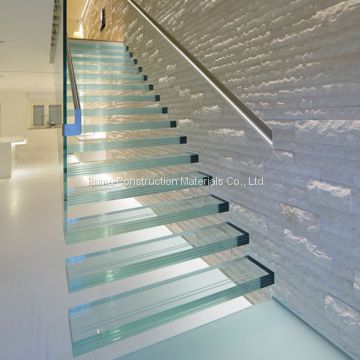 Indoor frameless glass railing steel glass floating staircase cost