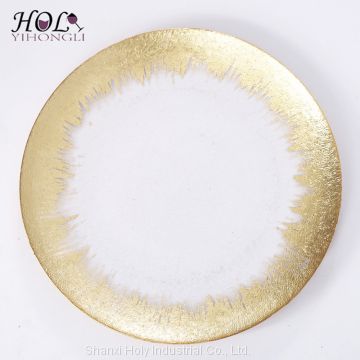 Wedding tableware clear glass charger plates with gold rimed