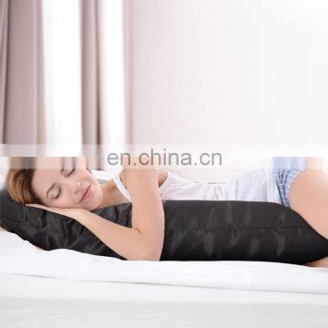 Soft 100% Polyester Real Silk Sleeping Cozy Home Black Plain Satin Body Pillow Case With Logo photo-4