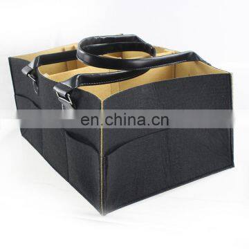 Double Colors Large Size Felt Diaper Caddy Tote Bag for Fashion Mother PU Leather Handle photo-5