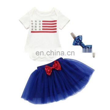 3Pcs Set Baby Girls JULY 4TH Star Striped Splice Romper Skirt Tutu Outfits Set Dropshipping Wholesaling retailing