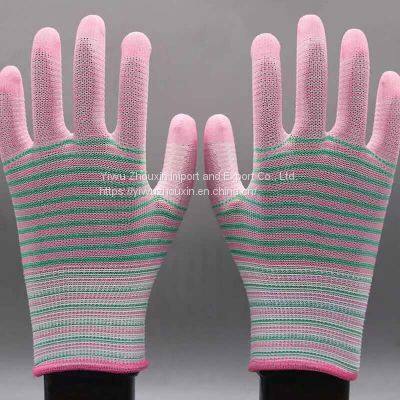 Colored Striped PU Palm-coated Gloves, Glue-coated Electronic Dust-free Work Anti-static Protective Labor Gloves photo-2