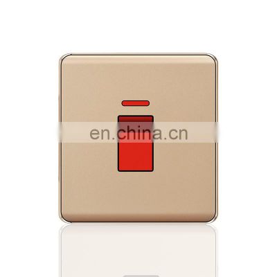 UK/EU Standard 32A Wall Push Button Switch Flame retardant PC Panel Socketes and Switches Electrical Metal Frame With LED light