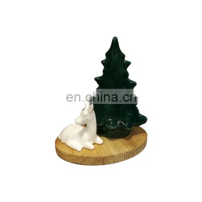 mini small ceramic christmas artificial tree decoration with wood holder