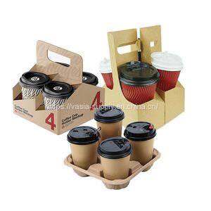 Multiple Styles Optional disposable Take Away Craft Paper Portable Cup Holder coffee cup carrier