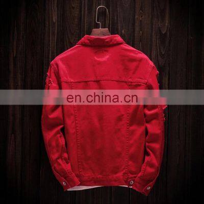 Custom Men's Denim Jacket Trendy Fashion Hip-hop Streetwear Ripped Denim Men's Motorcycle Jacket Bomber Jacket photo-4