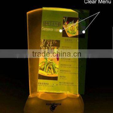 Clear plastic led menu holder