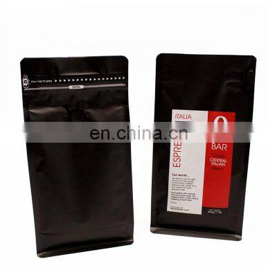 Custom Printed Matte Finish Black Silver Aluminum Foil Recycle Coffee Packaging Bag With Valve