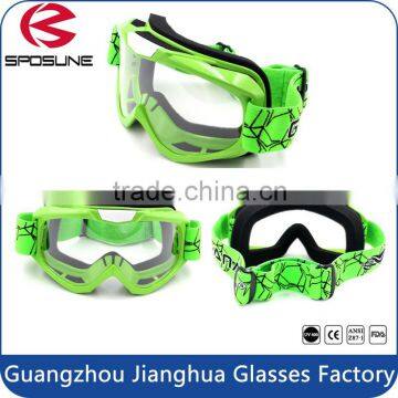 Manufacturer wholesale spherical transparent lens motorcycle riding goggles with high impact resistant foam motocross glasses