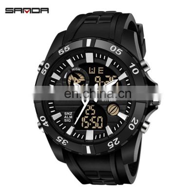 SANDA 791 Newest Men Digital Quartz Watches Resin Strap Calendar Week Showed Luminous Cheap Sport Watch