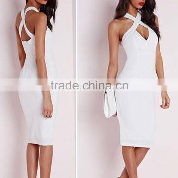 halter neck cross over detail fashion dress sexy bodycon dress lady party dress