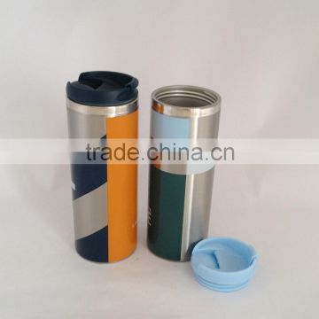 Straight shape autoseal stainless travel mugs with print