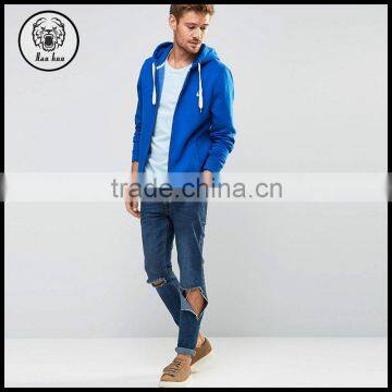 Mens Wholesale Custom Bule Polar Zip Fleece Up Hoodies Jacket