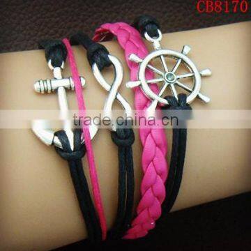 CB8170 china jewelry wholesale anchor leather bracelet alibaba website braided friendship leather bracelet