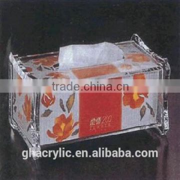 GH-RZ571 Acrylic color tissue box gold cover plexiglass tissue holder for sale ,customized acrylic tissue box cover