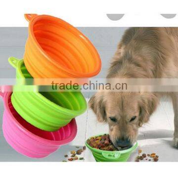 Private label custom printed logo silicone collapsible travel dog bowl with carabiner