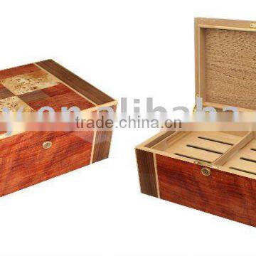 Wooden Cigar Box with Bubinga and Mapa Burl Pattern