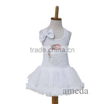 Xmas Baby Rhinestone Santa White Petti Pettiskirt Dress