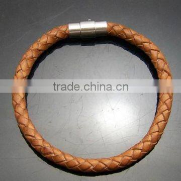 Brown color braided leather bracelet