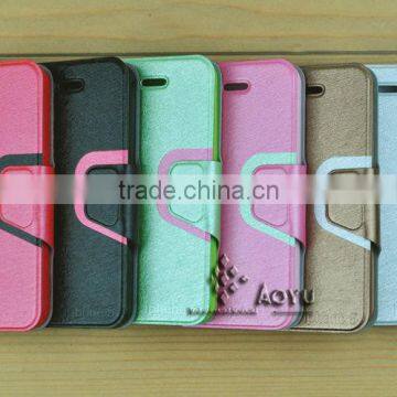 Wallet leather phone cover for iphone 5 high quality with mixed color no MOQ