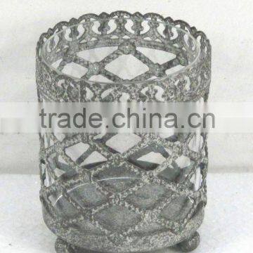 DIA9cm pillar engraved metal candle holder