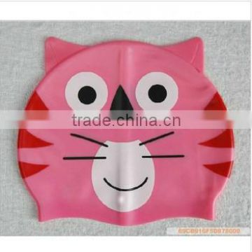 New design cartoon cat shaped animal print silicone swimming cap