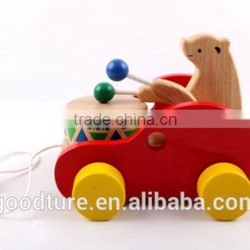 Wooden Pulling Bear Drum Pulling Along Musical Toy                        
                                                Quality Choice