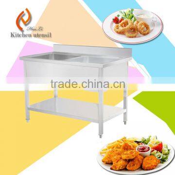 Heavy frame commercial industrial stainless steel work table bench with backsplash under shelf with drainboard