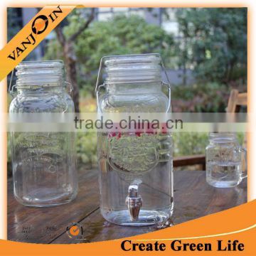 3.8L Mason Jar Glass Drink Beverage Dispenser with Clip Lid and Spigot