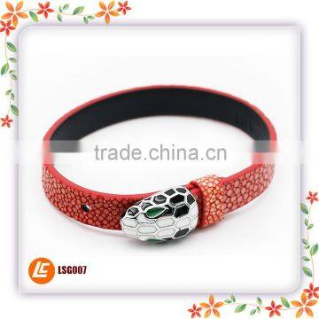 2016 Charming Design Red Sting Ray Leather Bracelet Flat Fish Skin Leather Wristband Bangle