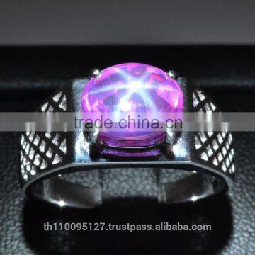 8x10 MM Pink Star Sapphire Ring Lab-Created Sterling Silver 92.5 Size 10