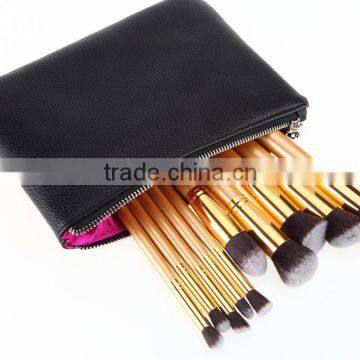 luxury leather case 10 piece makeup golden kabuki brush set OEM welcome