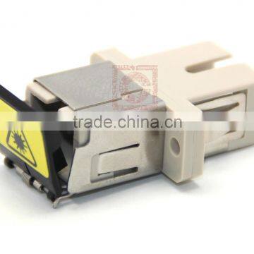 Beige Optical SC SX fiber adapter with flange with shutter