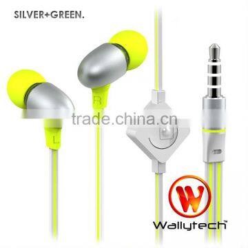 New Product 2014 Wallytech WHF-124 Metal Earphone with Microphone Flat Cable for Samsung phones