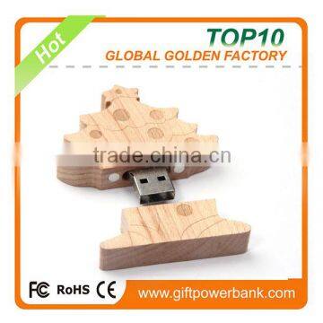 Wooden material Christmas tree shape novelty shape usb flash drive